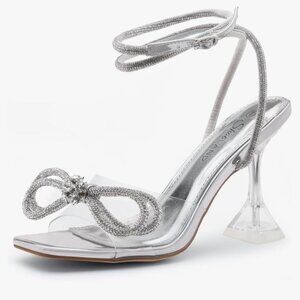 Clear and Silver Rhinestones Heels with Bow